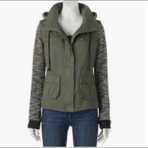 Green and grey knit hooded utility jacket!